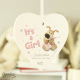 Personalised Boofle It's a Girl Wooden Heart Decoration