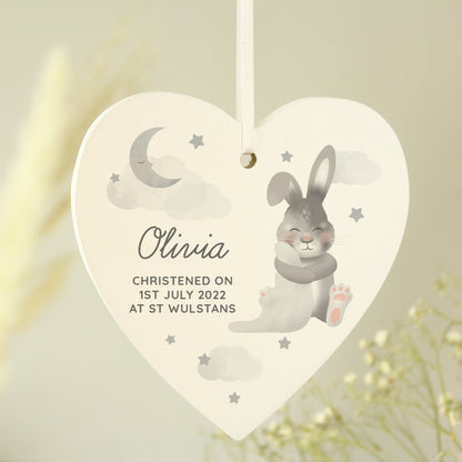 Personalised Baby Bunny Wooden Heart Decoration