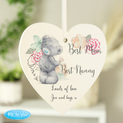 Personalised Me to You Floral Wooden Heart Decoration