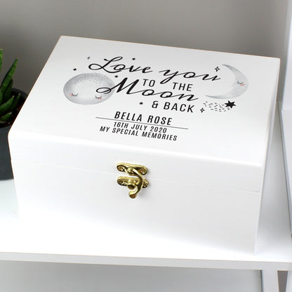 Personalised Baby To The Moon and Back White Wooden Keepsake Box - 22 x 16cm