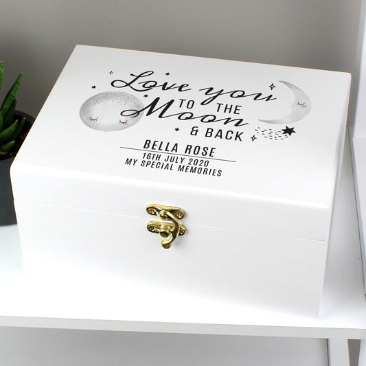 Personalised Baby To The Moon and Back White Wooden Keepsake Box - 22 x 16cm
