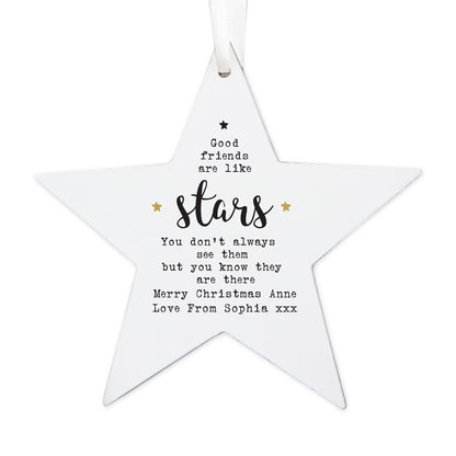 Personalised Good Friends Wooden Star Decoration