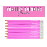 Personalised Positive Thinking Box and 12 Pink HB Pencils