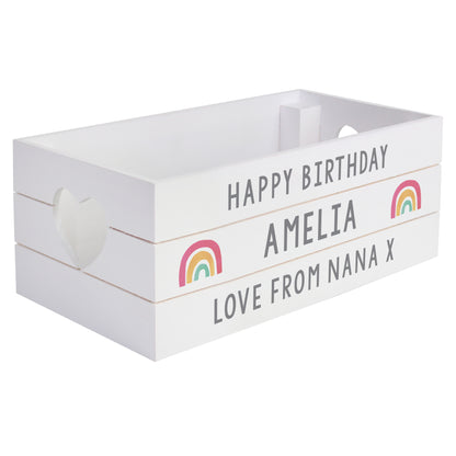 Personalised Rainbow White Wooden Crate