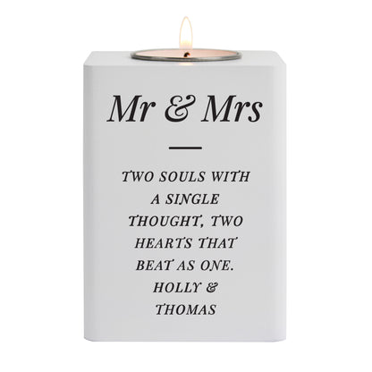 Personalised Free Text White Wooden Tea light Holder