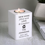 Personalised Home White Wooden Tea light Holder