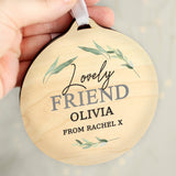 Personalised Leaf Decor Round Wooden Decoration