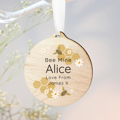 Personalised Bee Round Wooden Decoration