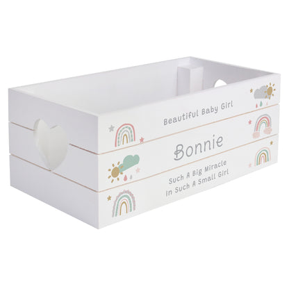 Personalised Pastel Rainbow White Wooden Crate