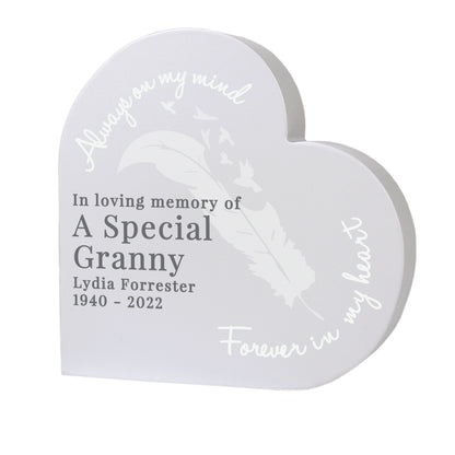 Personalised Feather Free Standing Heart Ornament