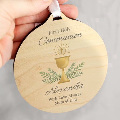Personalised First Holy Communion Round Wooden Decoration
