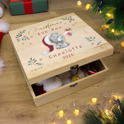 Personalised Winter Christmas Eve Tiny Tatty Teddy Large Wooden Keepsake Box