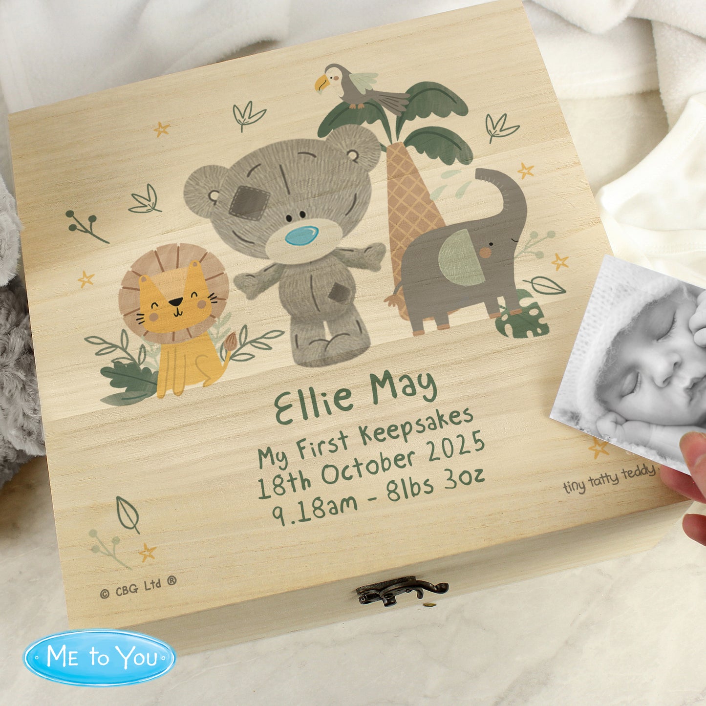 Personalised Tiny Tatty Teddy Jungle Animals Keepsake Box - 28 x 28cm