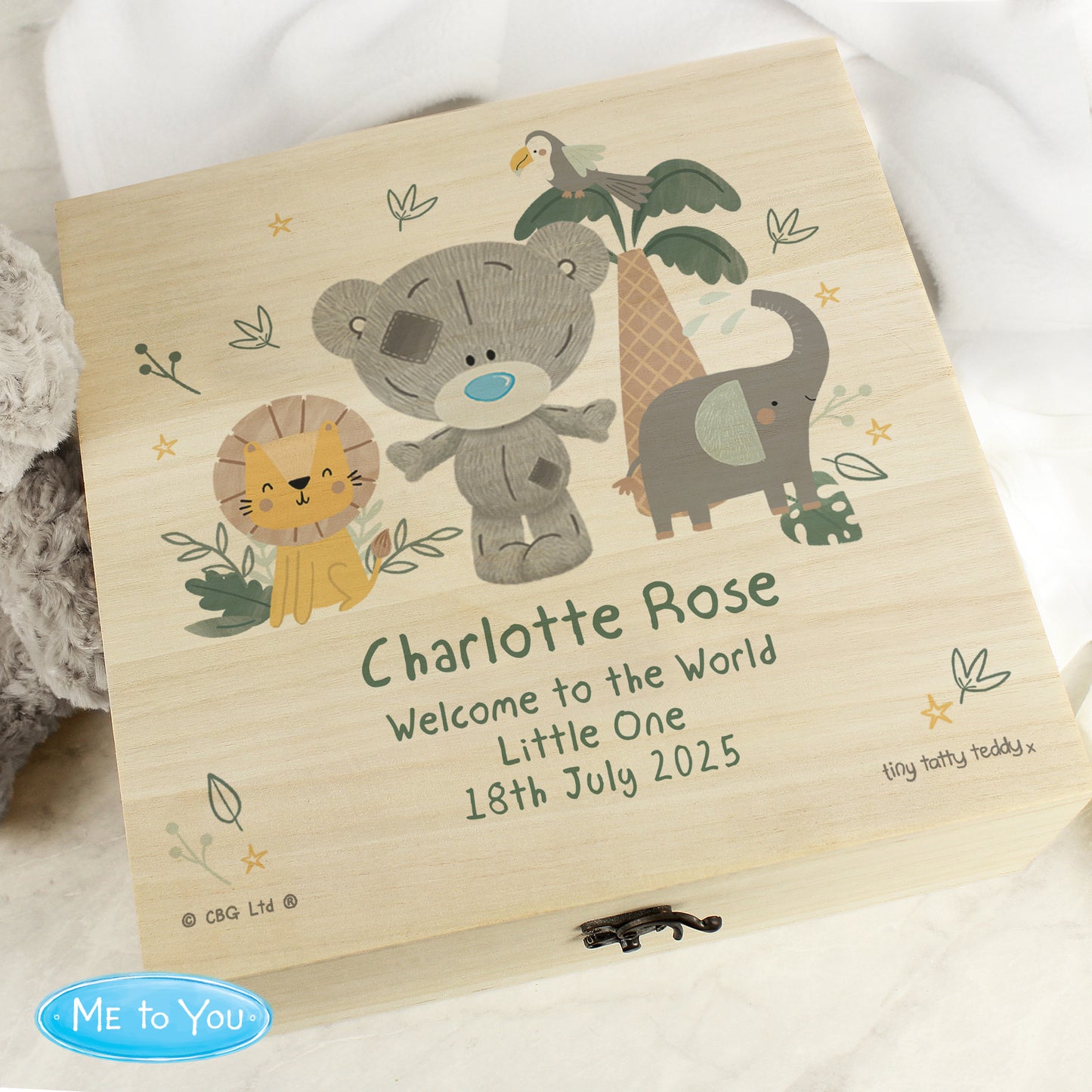 Personalised Tiny Tatty Teddy Jungle Animals Keepsake Box - 28 x 28cm