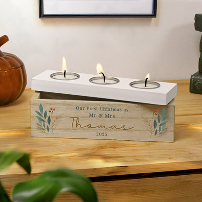 Personalised Christmas Foliage Triple Tea Light Box