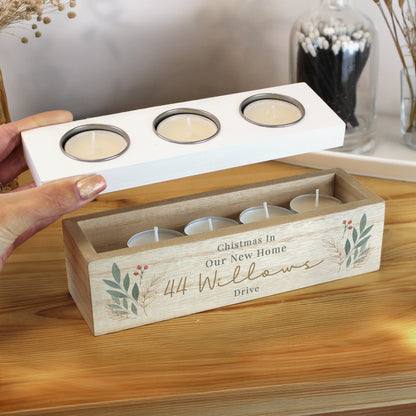 Personalised Christmas Foliage Triple Tea Light Box