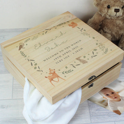 Personalised Woodland Animal Large Wooden Keepsake Box - 28 x 28cm