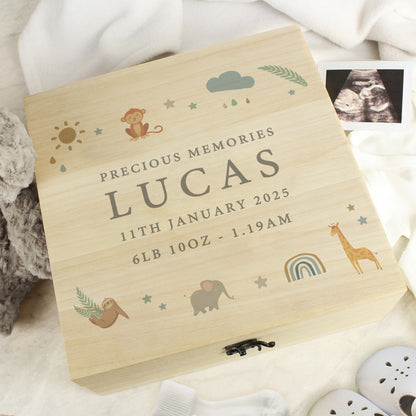 Personalised Safari Animals Large Wooden Keepsake Box - 28 x 28cm