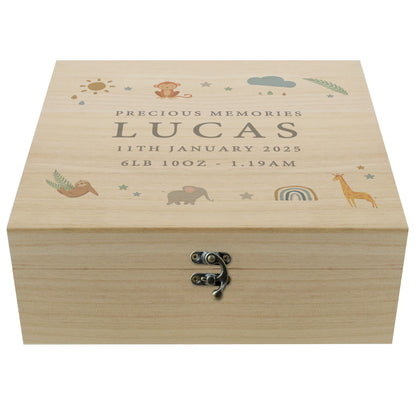 Personalised Safari Animals Large Wooden Keepsake Box - 28 x 28cm