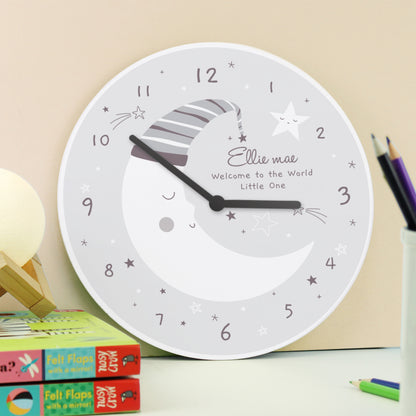 Personalised Moon Wooden Nursery Clock