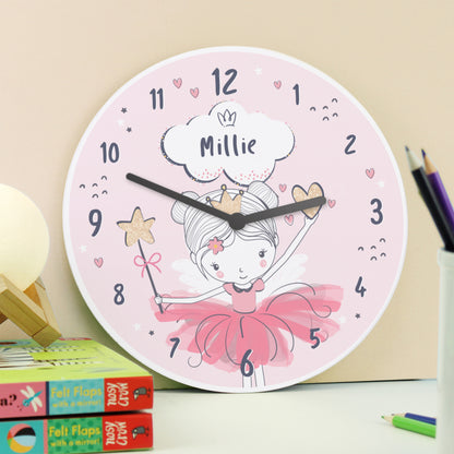 Personalised Princess Ballerina Wooden Childrens Clock
