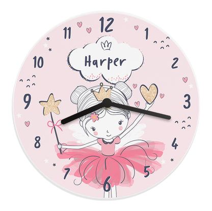 Personalised Princess Ballerina Wooden Childrens Clock