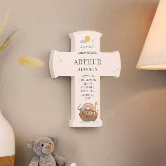 Personalised Noahs Ark Cross Wooden Ornament