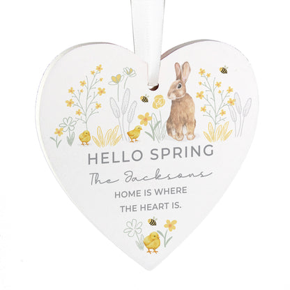 Personalised Spring Bunny Wooden Heart Ornament
