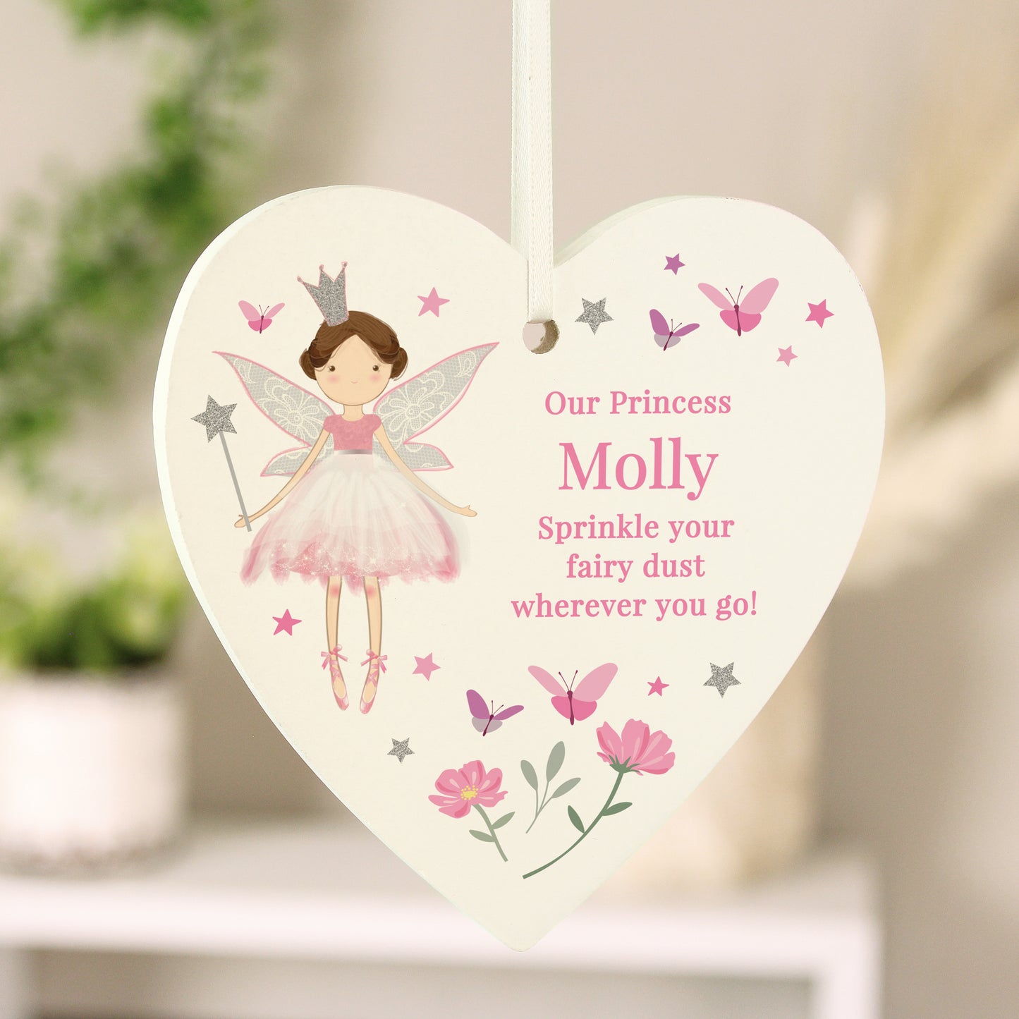 Personalised Fairy Princess Hanging Heart Ornament