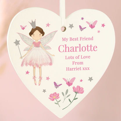 Personalised Fairy Princess Hanging Heart Ornament