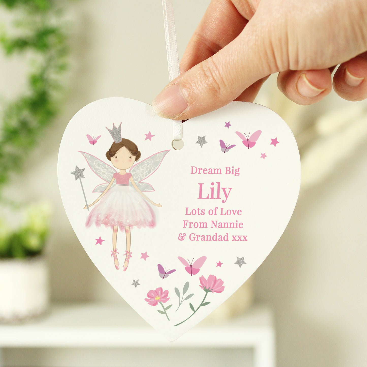 Personalised Fairy Princess Hanging Heart Ornament