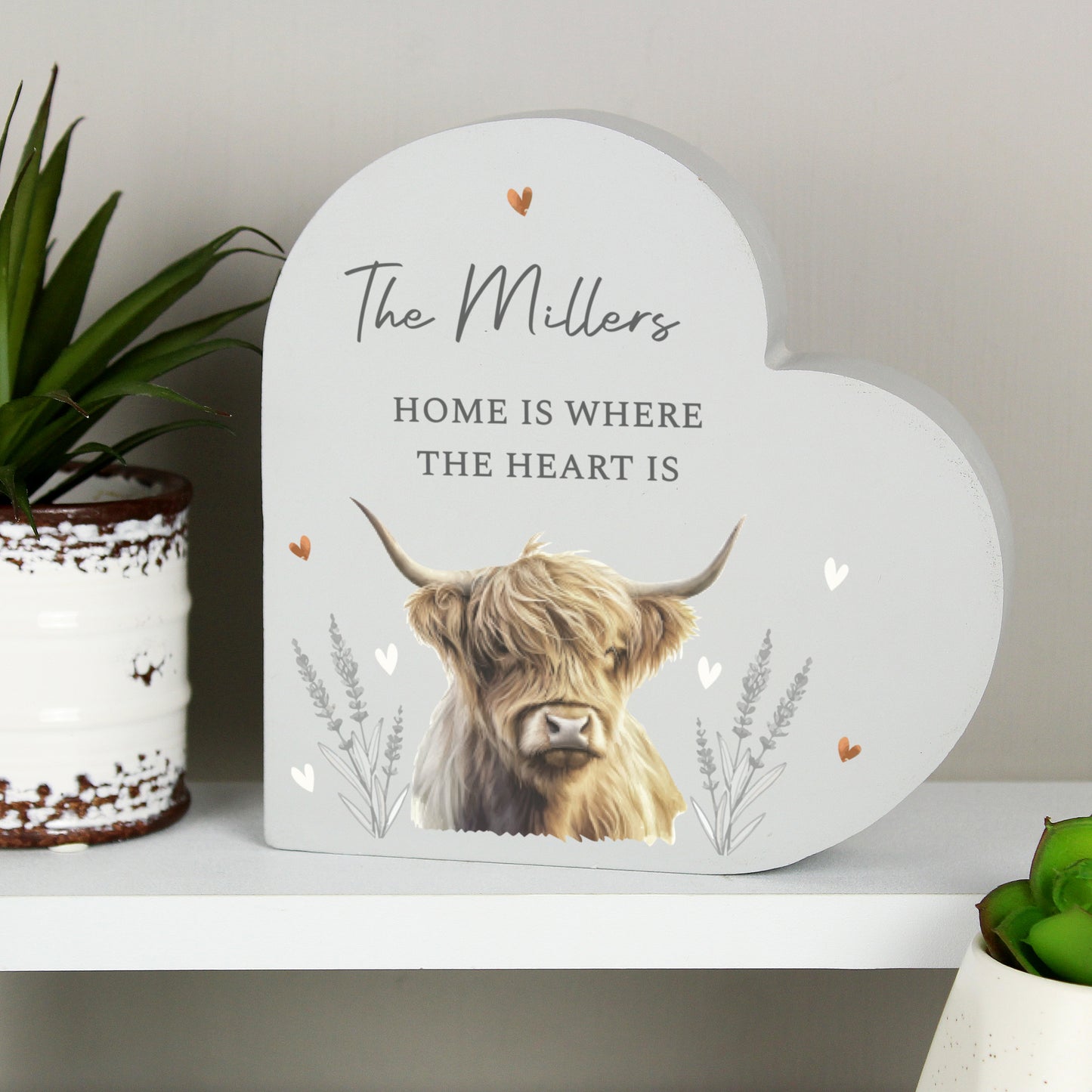 Personalised Highland Cow Wooden Heart Ornament