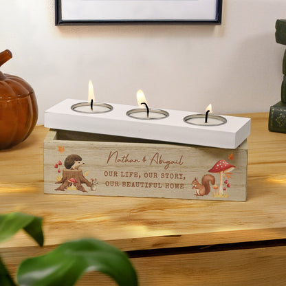 Personalised Autumn Triple Tea Light Box