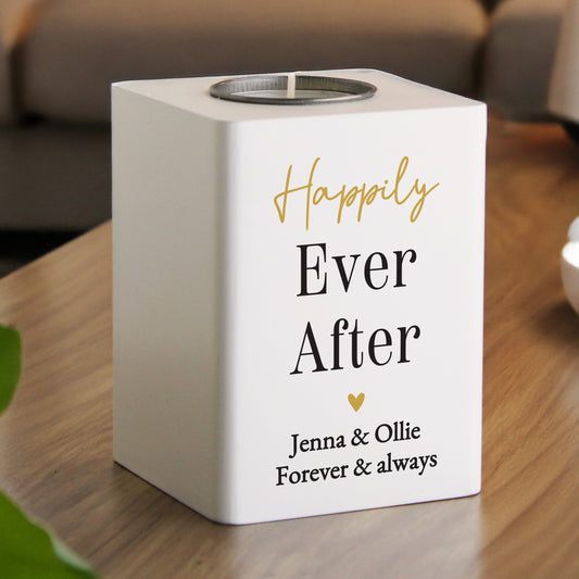 Personalised Black & Gold Free Text White Wooden Tealight
