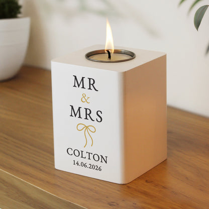 Personalised Black & Gold White Wooden Tealight