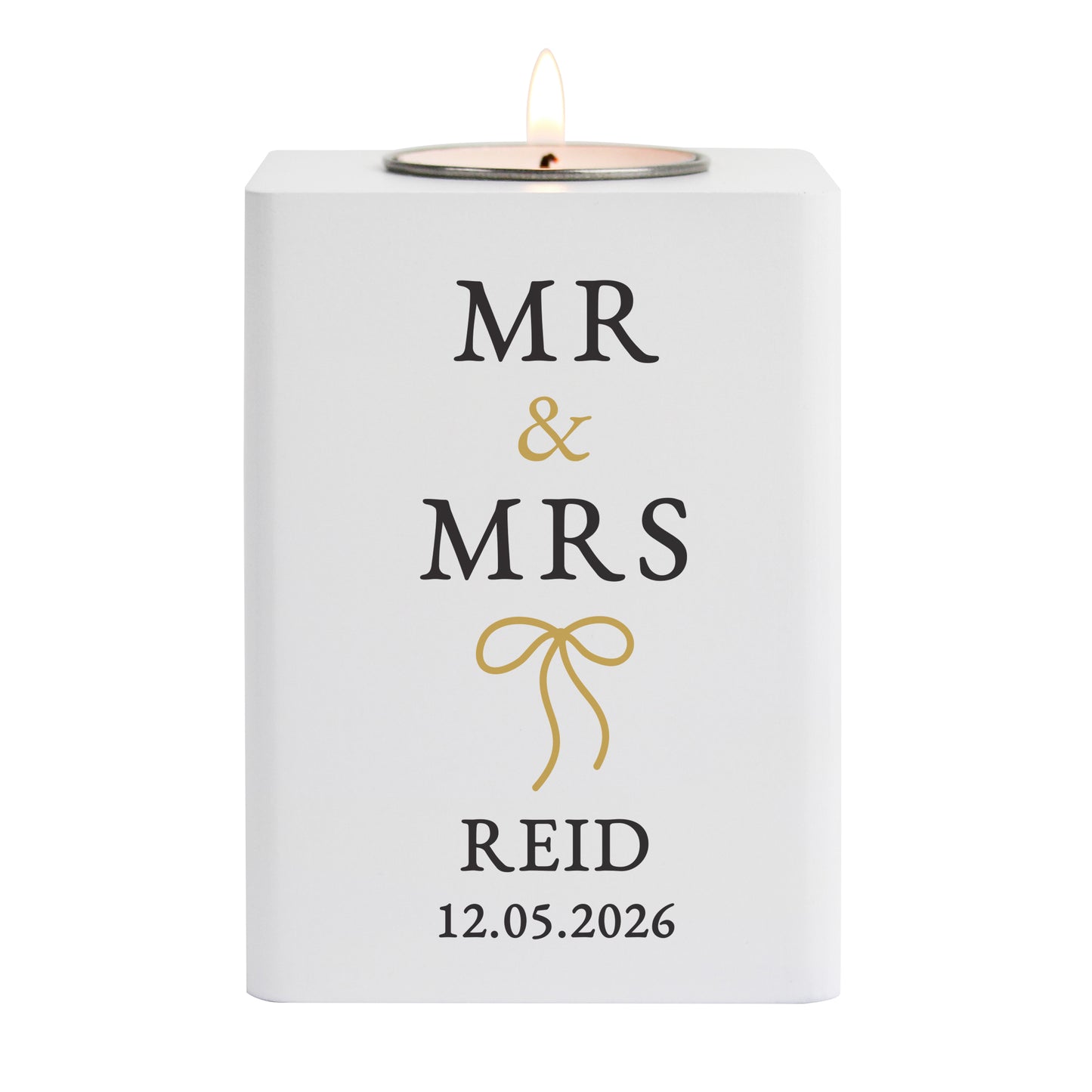 Personalised Black & Gold White Wooden Tealight