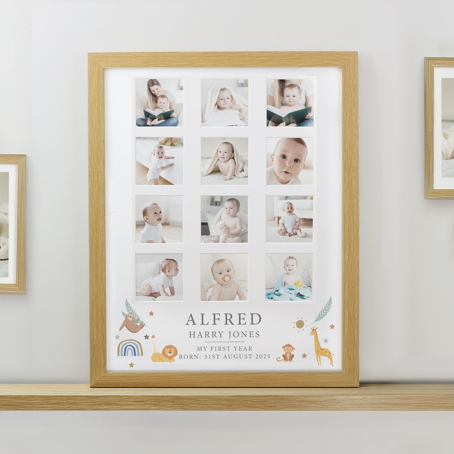 Personalised Animals Oak Multi Photo Frame