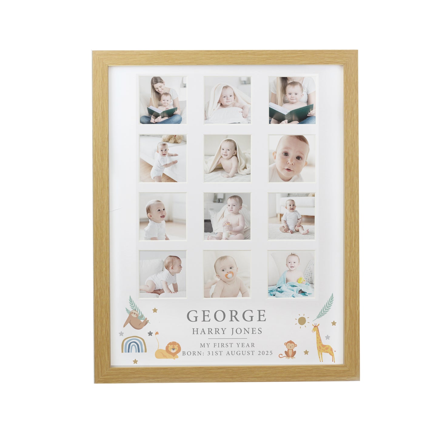 Personalised Animals Oak Multi Photo Frame