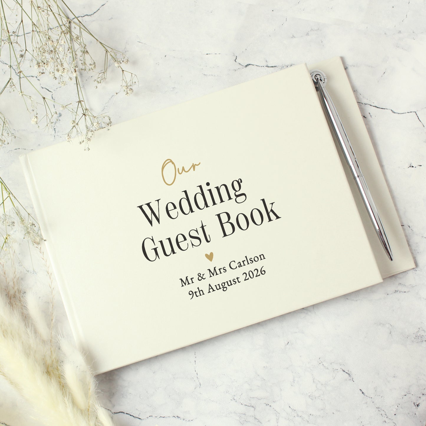 Personalised Black & Gold Free Text Guestbook