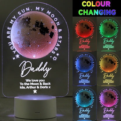 Personalised Sun Moon & Stars LED Colour Changing Night Light
