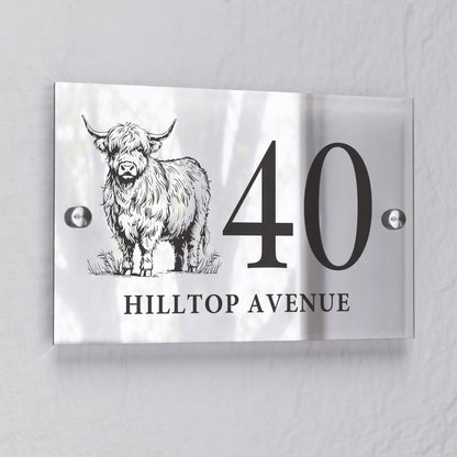 Personalised Highland Cow Acrylic House Sign