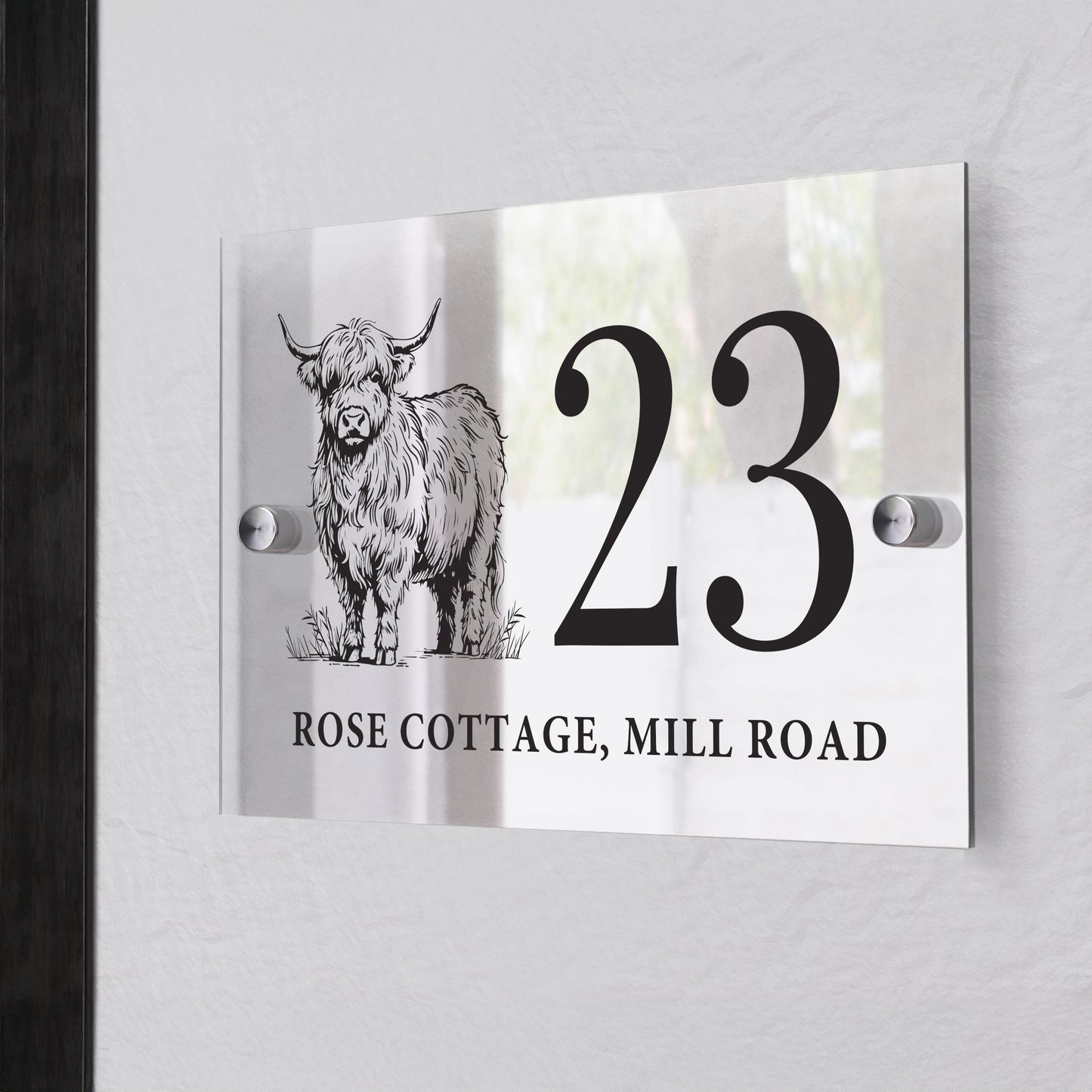 Personalised Highland Cow Acrylic House Sign