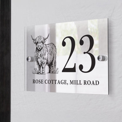 Personalised Highland Cow Acrylic House Sign