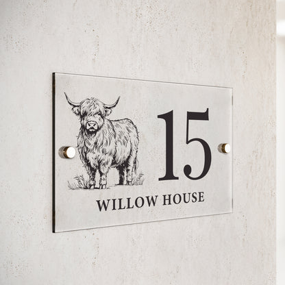 Personalised Highland Cow Acrylic House Sign