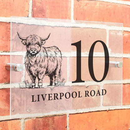 Personalised Highland Cow Acrylic House Sign