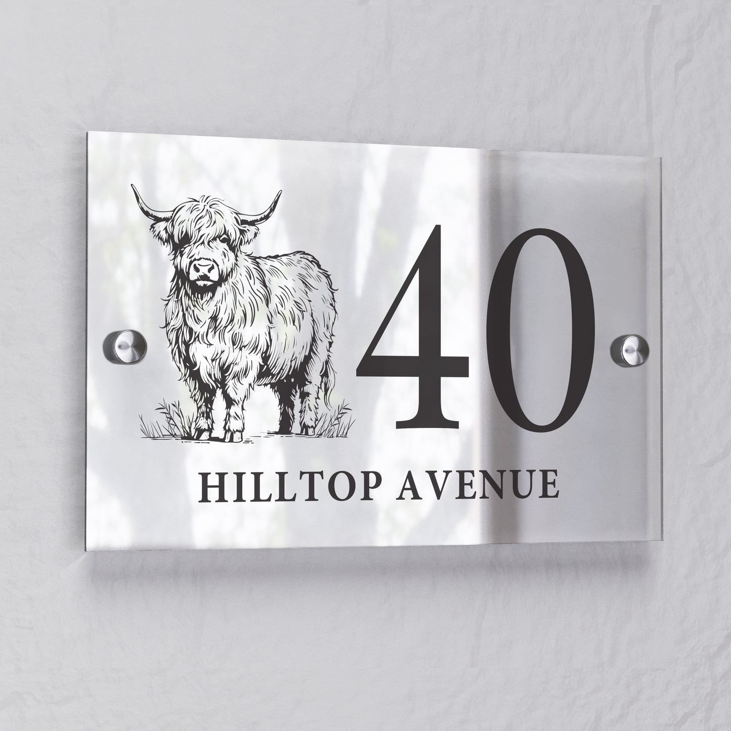 Personalised Highland Cow Acrylic House Sign