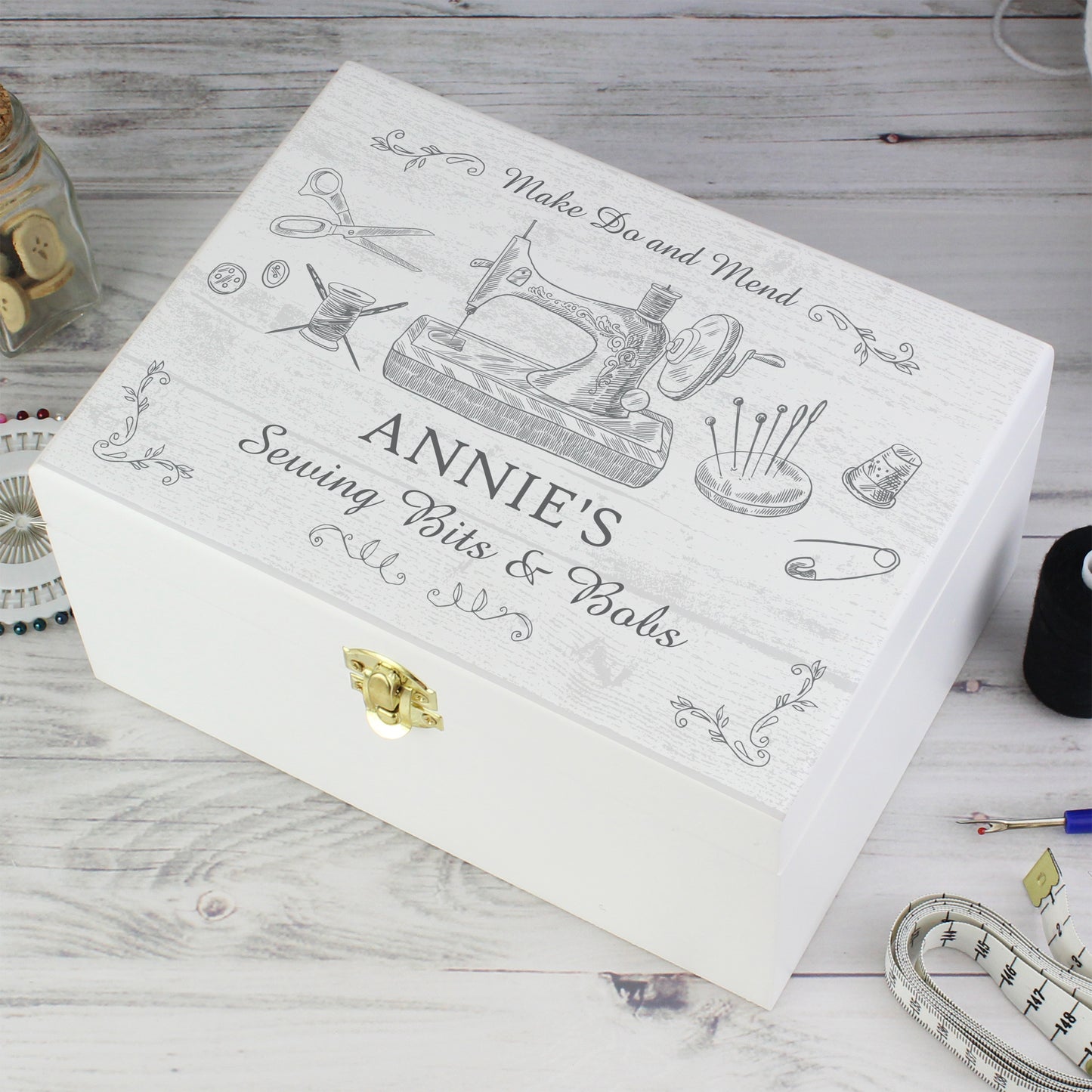 Personalised Sewing Kit White Wooden Keepsake Box - 22 x 16cm