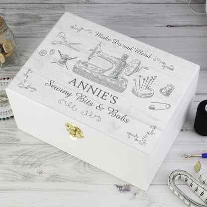 Personalised Sewing Kit White Wooden Keepsake Box - 22 x 16cm