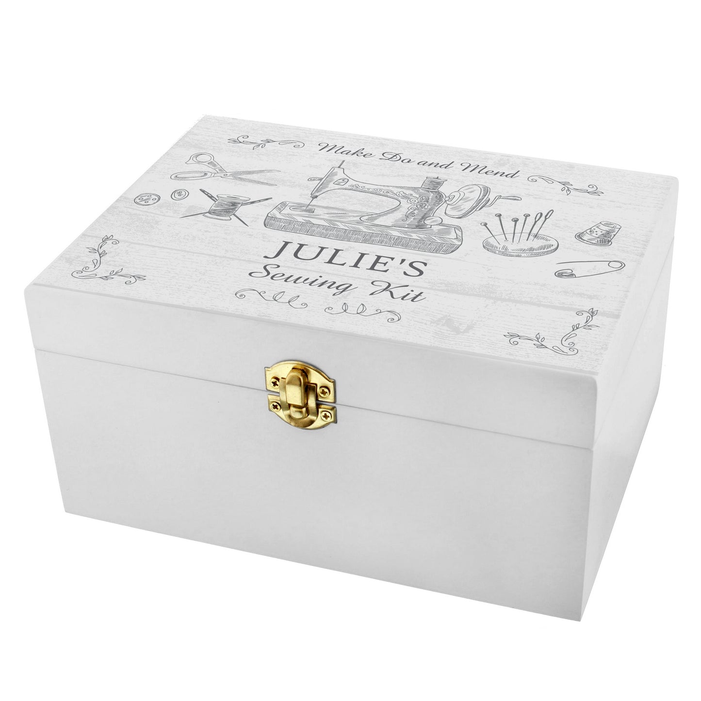Personalised Sewing Kit White Wooden Keepsake Box - 22 x 16cm