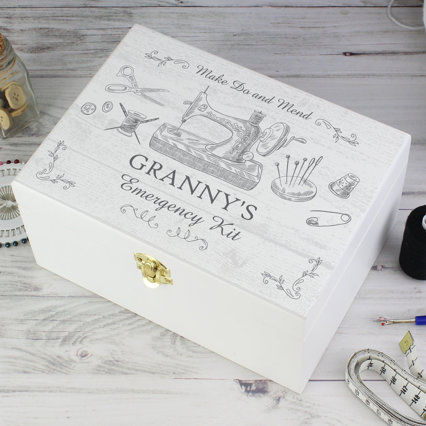 Personalised Sewing Kit White Wooden Keepsake Box - 22 x 16cm